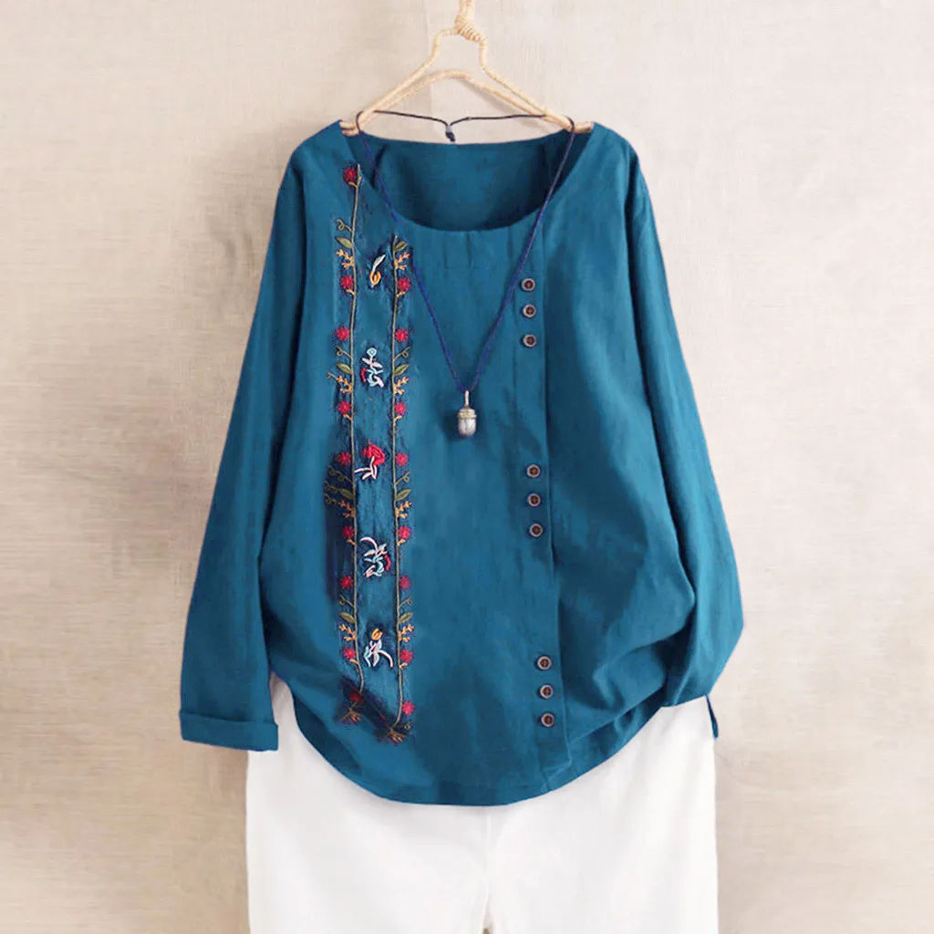 2019 Women Clothing Large Size Womens Cotton and Linen Shirt Embroidery O-Neck Button Casual Blouse Tops Blusa Feminina
2019 Women Clothing Large Size Womens Cotton and Linen Shirt Embroidery O-Neck Button Casual Blouse Tops Blusa Feminina