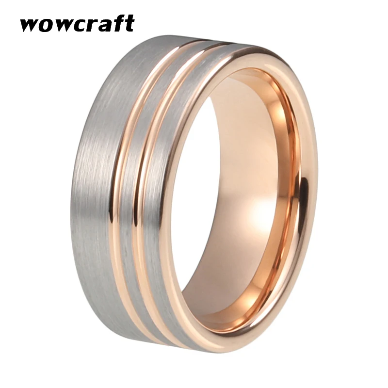 8mm Rose Gold Tungsten Carbide Rings For Men Women Pip Cut Brushed Finish with Offset Grooves Comfort Fit
8mm Rose Gold Tungsten Carbide Rings For Men Women Pip Cut Brushed Finish with Offset Grooves Comfort Fit