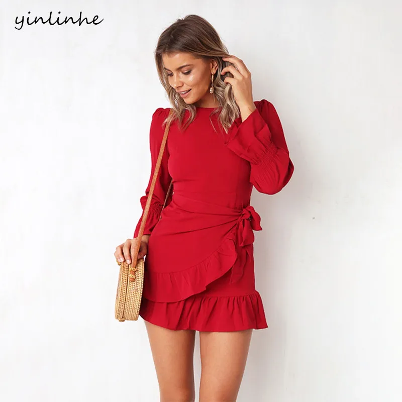 yinlinhe Red Bodycon Dress Women Long Flare Sleeve Sexy Solid Ruffles Dress Autumn Slim Waist Elegant Mini flounces Vestidos 534
yinlinhe Red Bodycon Dress Women Long Flare Sleeve Sexy Solid Ruffles Dress Autumn Slim Waist Elegant Mini flounces Vestidos 534