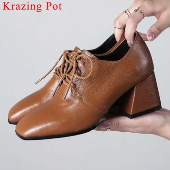 2019 European British style lace up genuine leather thick high heels pumps vintage square toe office lady dress suit shoes L00
2019 European British style lace up genuine leather thick high heels pumps vintage square toe office lady dress suit shoes L00