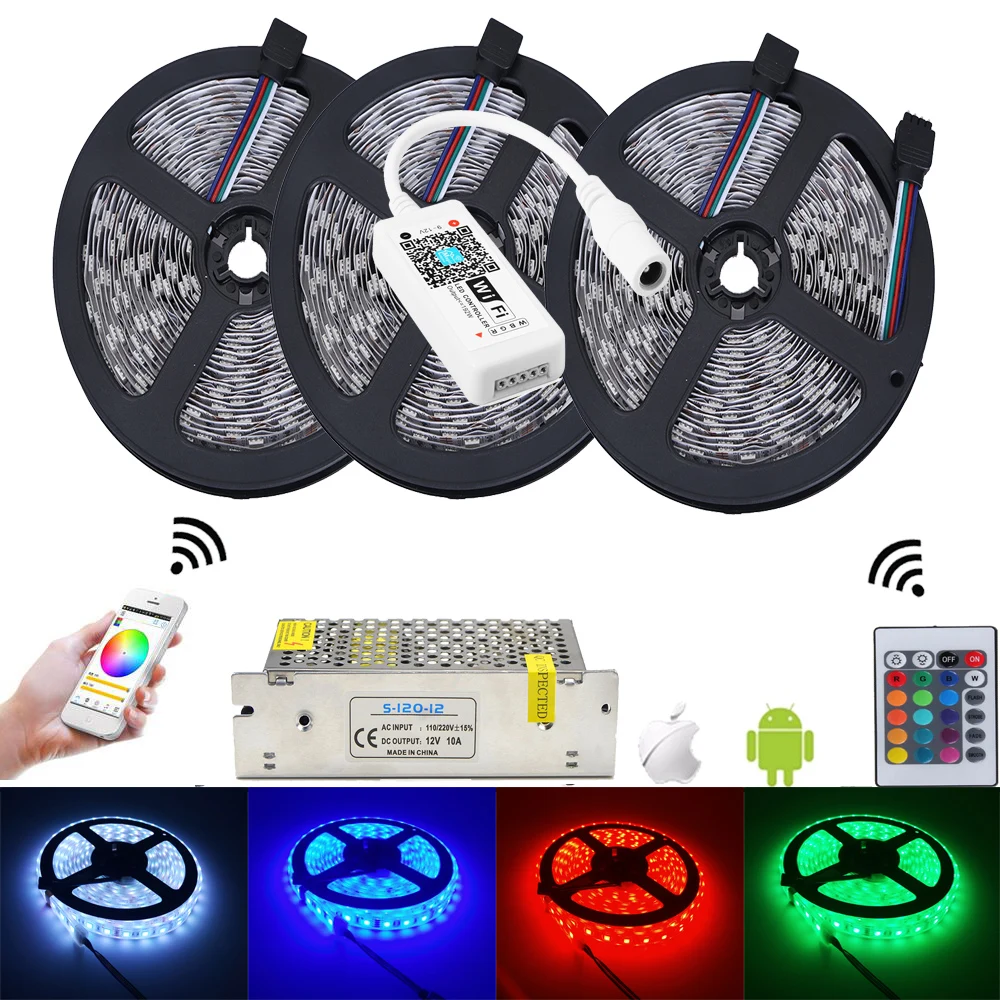 15M 10M 5050 RGB LED Strip Waterproof Diode Tape With Mini WIFI LED RGB Controller 24 Key Remote 5M AC to DC 12V Power Supply
15M 10M 5050 RGB LED Strip Waterproof Diode Tape With Mini WIFI LED RGB Controller 24 Key Remote 5M AC to DC 12V Power Supply