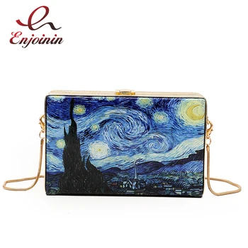 Fashionable Oil Painting Cartoon Vintage Box Style Ladies Party Clutch Bag Shoulder Bag Tote Crossbody Mini Messenger Bag F 
Fashionable Oil Painting Cartoon Vintage Box Style Ladies Party Clutch Bag Shoulder Bag Tote Crossbody Mini Messenger Bag F