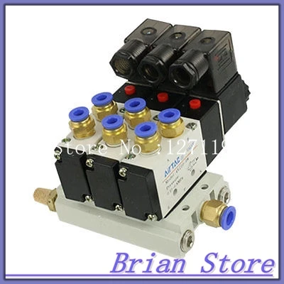 AC 220V 2 Positions 5 Way Triple Solenoid Valve Base 6mm Quick Fittings Mufflers
AC 220V 2 Positions 5 Way Triple Solenoid Valve Base 6mm Quick Fittings Mufflers