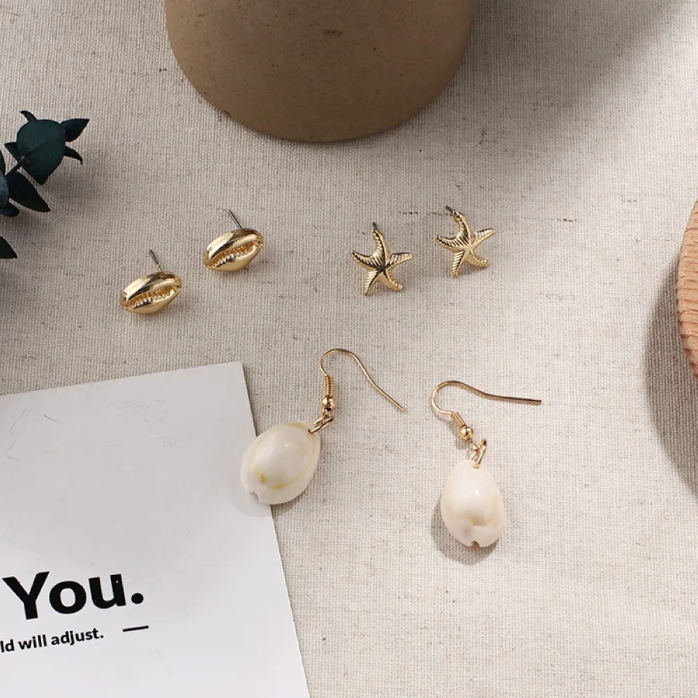Fashion Shell Earring Cute Girl Trendy Gold Color Starfish Shell Statement Drop Earrings Set For Women Boho Summer Beach Jewelry
Fashion Shell Earring Cute Girl Trendy Gold Color Starfish Shell Statement Drop Earrings Set For Women Boho Summer Beach Jewelry