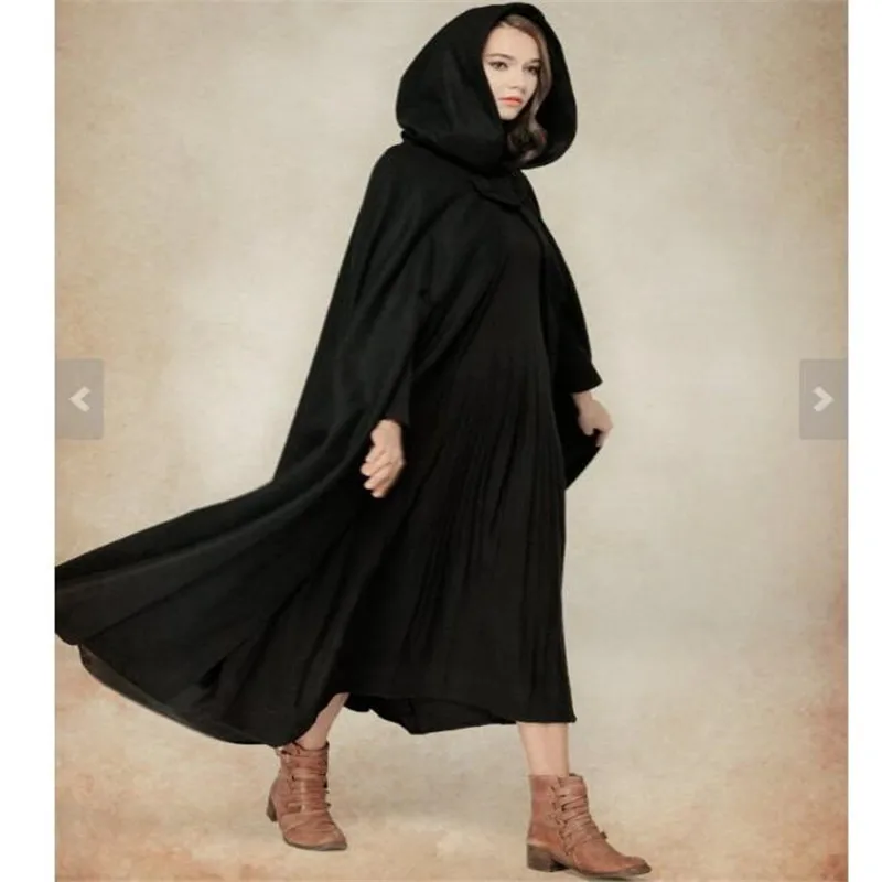 Wool Sleeveless Shawl Women Elegant Layers Long Warm Cloak Mantle Hooded Coat New |