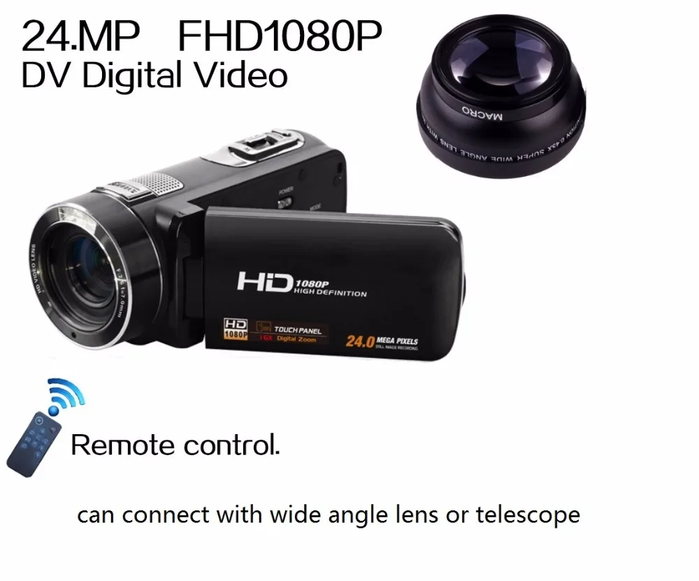 Remote Control 1080P Full HD digital Video Recorder 3.0" LCD Touch Screen 24MP 16x Digital Zoom Camcorder DV+Wide Angle Lens
Remote Control 1080P Full HD digital Video Recorder 3.0" LCD Touch Screen 24MP 16x Digital Zoom Camcorder DV+Wide Angle Lens
