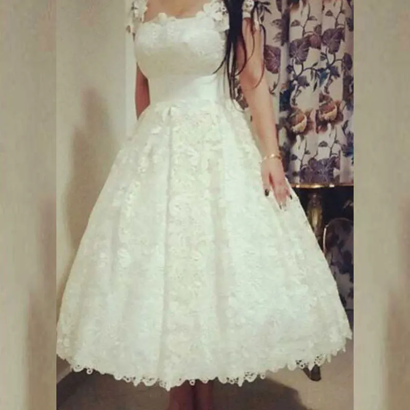 2018 vestido de noiva Lace Off The Shoulder Tea Length A Line Capped cap Sleeves party prom bridal Gown bridesmaid dresses
2018 vestido de noiva Lace Off The Shoulder Tea Length A Line Capped cap Sleeves party prom bridal Gown bridesmaid dresses