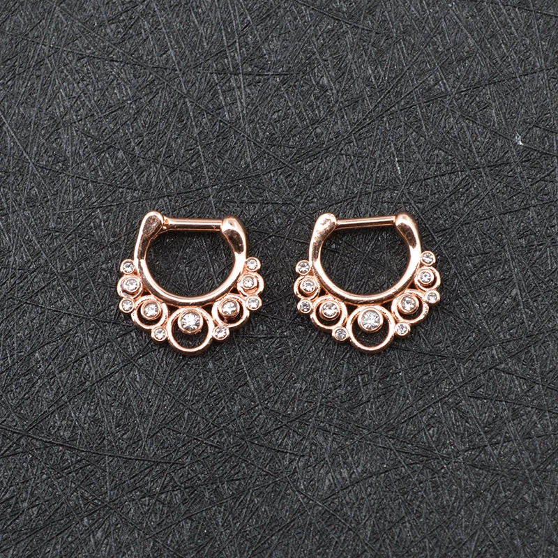 Body Punk Rose Gold Multi Clear CZ Septum Clicker Nose Rings 14G 16G Titanium Pole Fashion Body Piercing Jewelry   (3)d