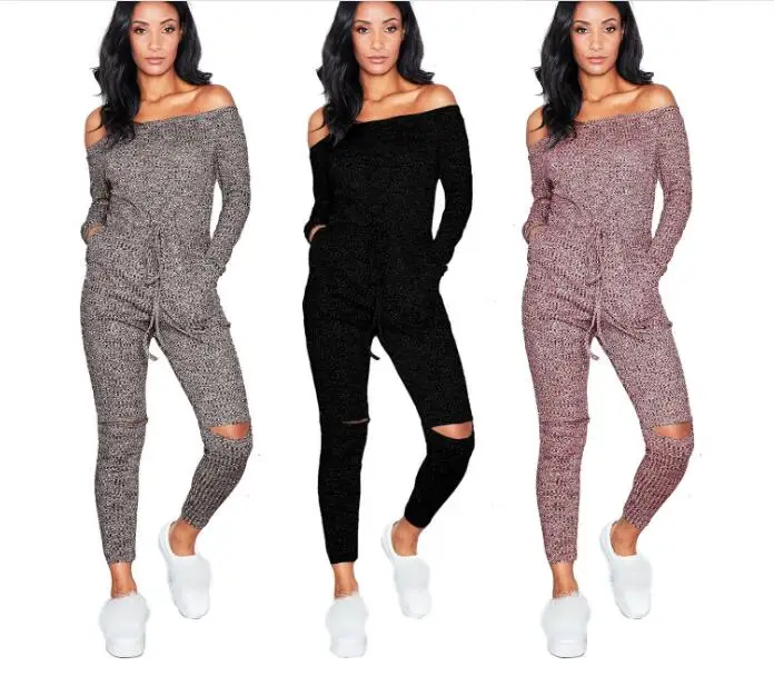 Fashion Sexy Off Shoulder Jumpsuits Women Long Sleeve Casual Rompers Knitted Hole Jumpsuit Female Elastic Waist Overalls
Fashion Sexy Off Shoulder Jumpsuits Women Long Sleeve Casual Rompers Knitted Hole Jumpsuit Female Elastic Waist Overalls