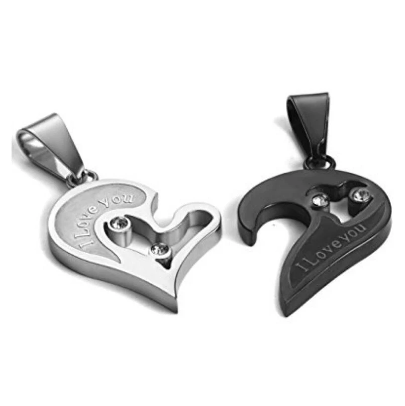 Puzzle heart pair necklaces shown with decorative props