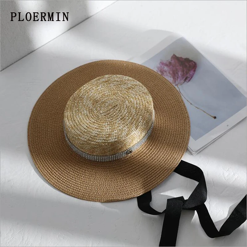 2019New Women Summer Sun Hat Elegant rhinestone Flat Top Black Ribbon Wind Rope Classical Straw Hat Anti-UV Boater Hat Beach Cap
2019New Women Summer Sun Hat Elegant rhinestone Flat Top Black Ribbon Wind Rope Classical Straw Hat Anti-UV Boater Hat Beach Cap
