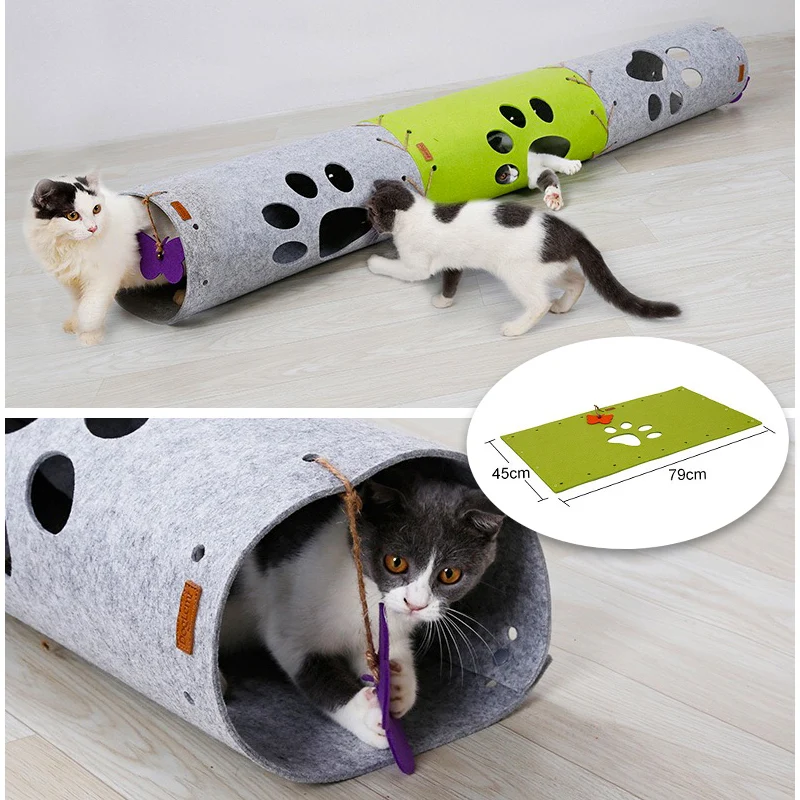 

Felt Cat Toys Tunnel Foldable Folding Split Joint Blanket Kittens Interactive Fun Playing Game Hide Teasing split joint