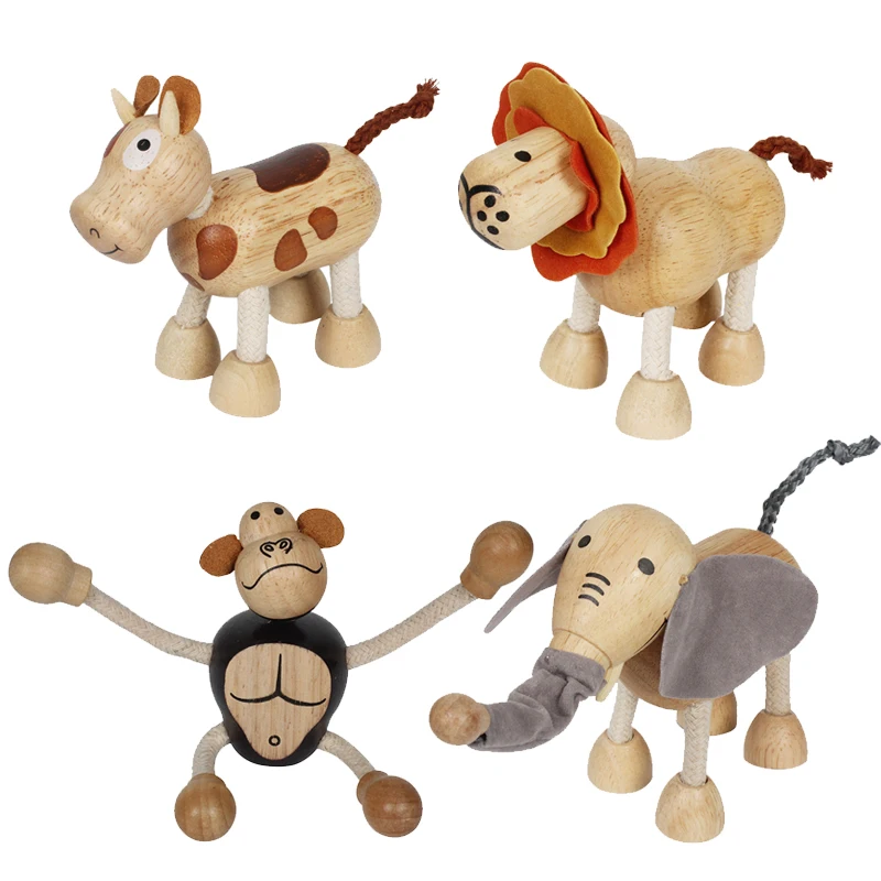 

4Pcs/Lot Kids Toys Wood Animals Zoo Dolls Model Action Figures Horse Tiger Lion Giraffe Monkey Elephant Education For Boys Girls