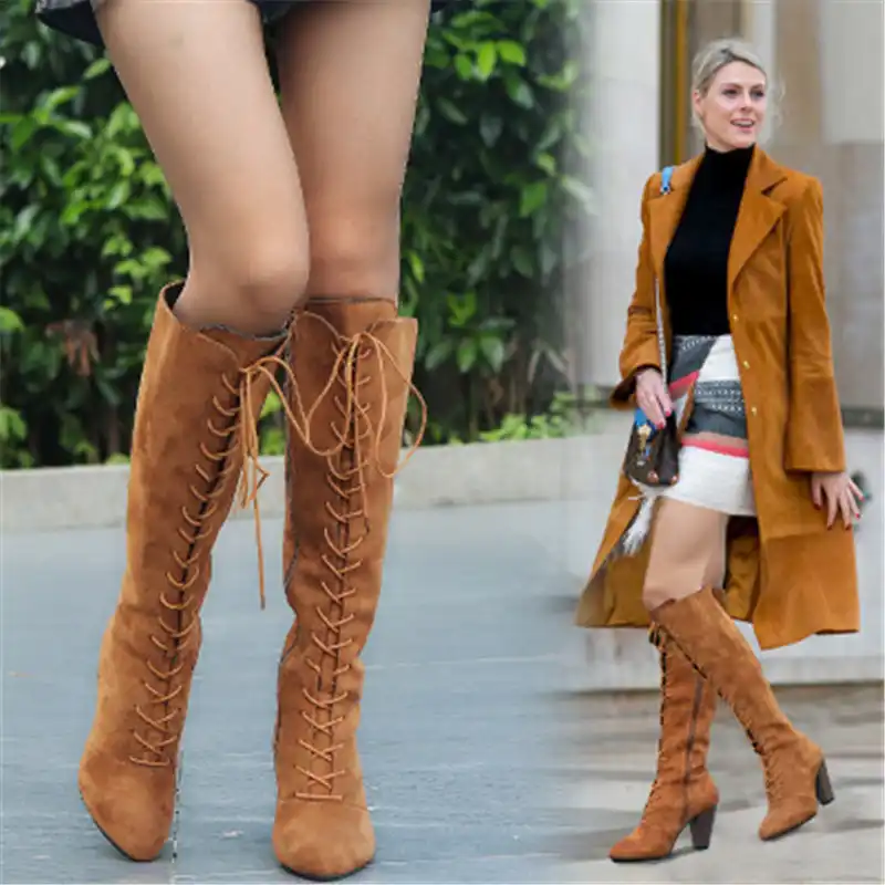 camel over the knee heel boots