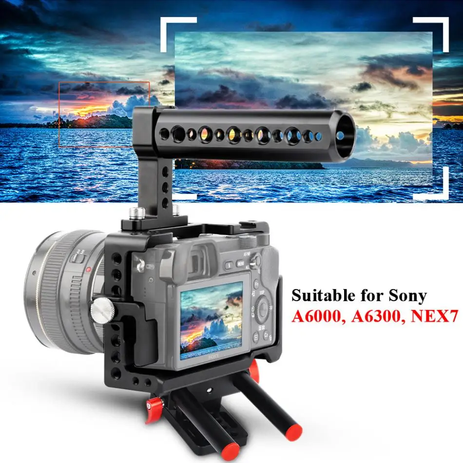 Camera Stabilizer Cage with Top Handle Kit Follow Focusing Rods for Sony A6000 A6300 NEX7 Cameras
Camera Stabilizer Cage with Top Handle Kit Follow Focusing Rods for Sony A6000 A6300 NEX7 Cameras