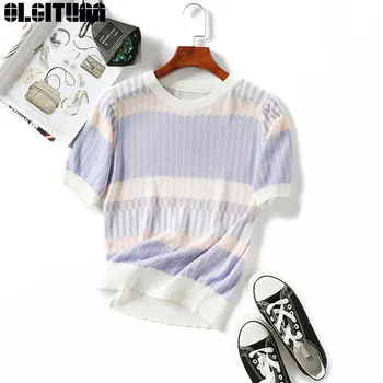 OLGITUM New Summer T Shirt Women Knitted Short Sleeves Tee Shirt High Elasticity Breathable Top Female Patchwork Tshirt TT442
OLGITUM New Summer T Shirt Women Knitted Short Sleeves Tee Shirt High Elasticity Breathable Top Female Patchwork Tshirt TT442