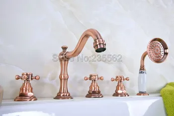 Antique Red Copper Roman Bathtub Mixer Faucet Set w/ Handheld Shower 5 Holes Tap Deck Mounted lna221
Antique Red Copper Roman Bathtub Mixer Faucet Set w/ Handheld Shower 5 Holes Tap Deck Mounted lna221