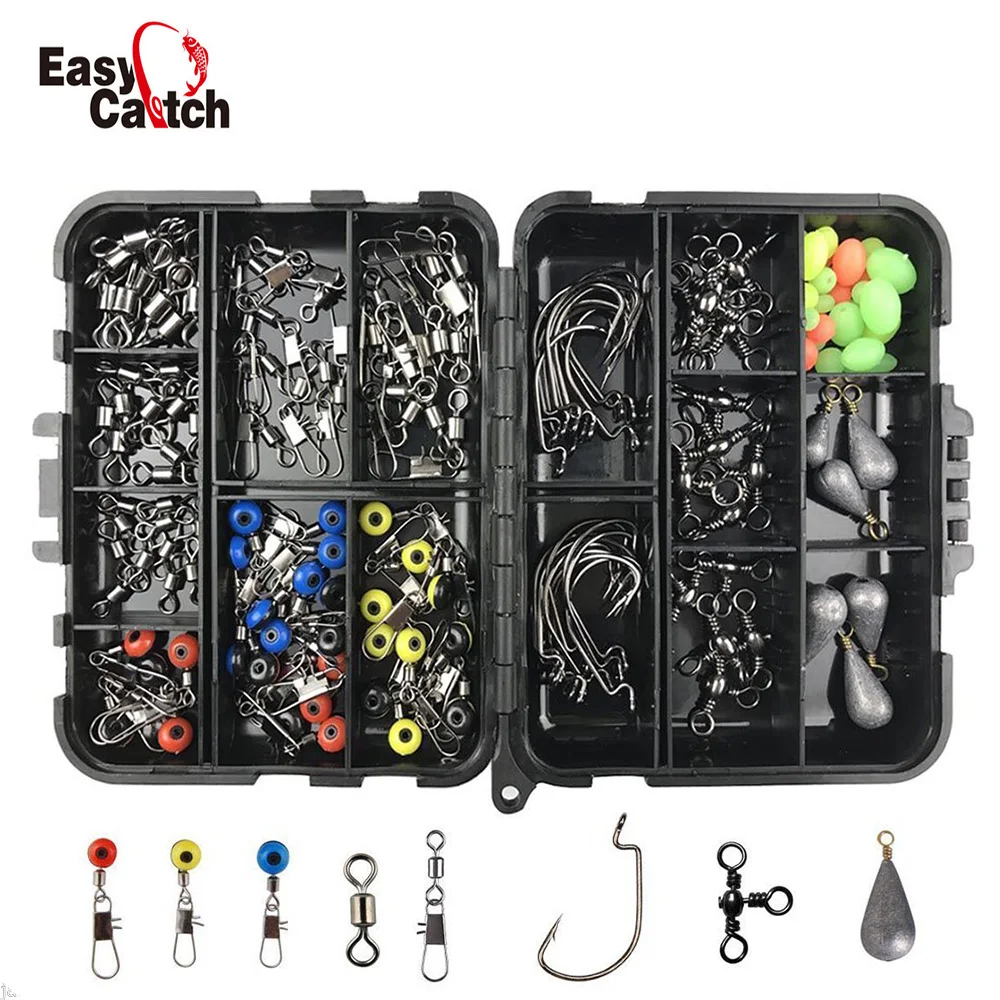 160Pcs/Box Fishing Accessories Kit Including Swivels Snaps Sinker Slides Hooks Fishing Tackle Set With Ring Carp Fishing Boxes
160Pcs/Box Fishing Accessories Kit Including Swivels Snaps Sinker Slides Hooks Fishing Tackle Set With Ring Carp Fishing Boxes