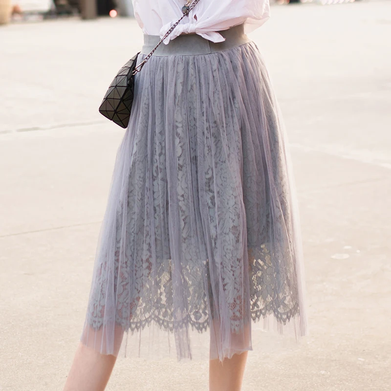 Spring Fashion Women Sweet Solid Gray/White Elastic WaistFloral Crochet Lace High Waist Layered Tulle Long A-line Pleated Skirts
Spring Fashion Women Sweet Solid Gray/White Elastic WaistFloral Crochet Lace High Waist Layered Tulle Long A-line Pleated Skirts