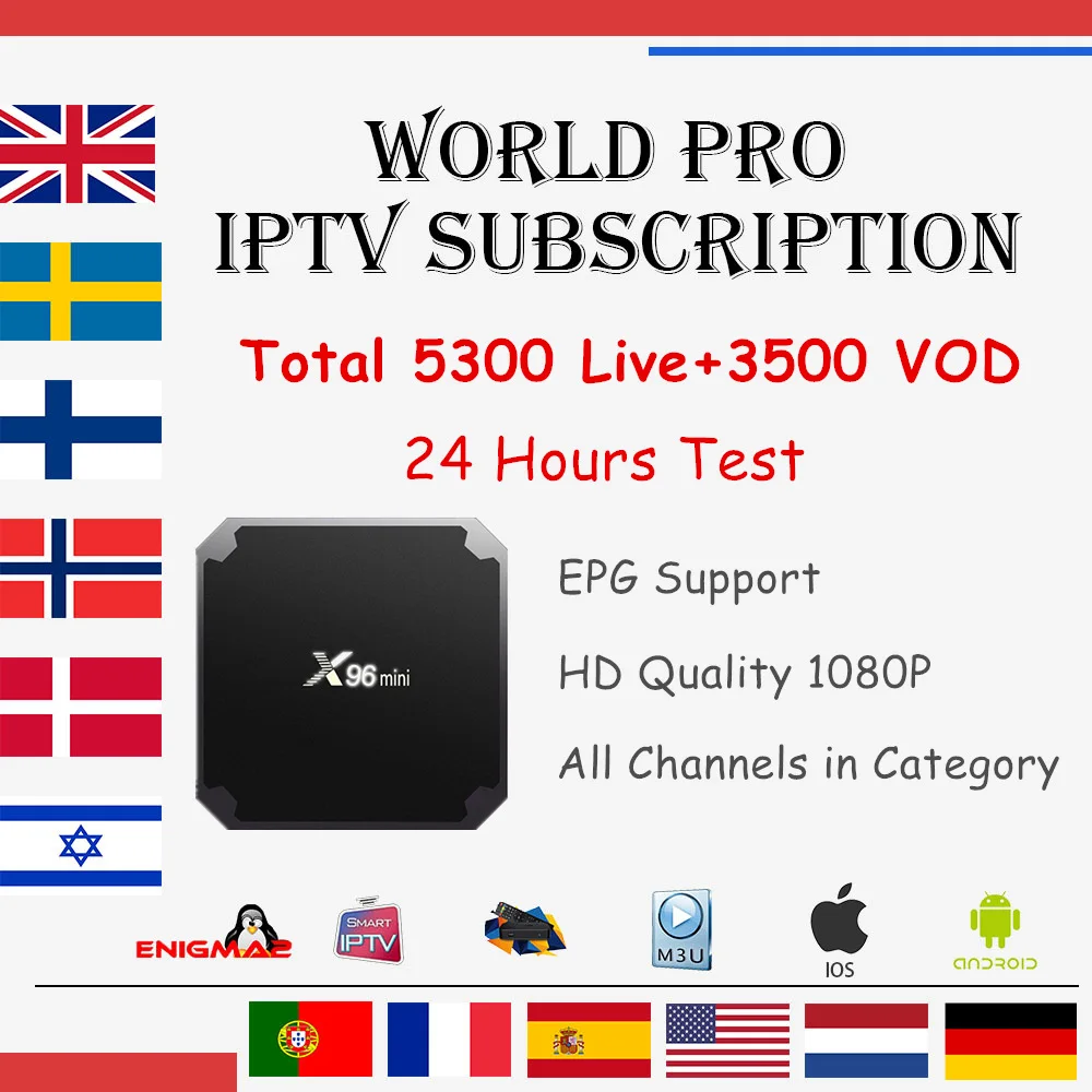 World IPTV Subscription X96 mini Android 7.1 TV box 5300 Live Arabic France Dutch Israel UK Sweden Norway M3U mag smart iptv box
World IPTV Subscription X96 mini Android 7.1 TV box 5300 Live Arabic France Dutch Israel UK Sweden Norway M3U mag smart iptv box