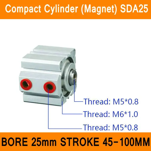 

SDA25 Cylinder Magnet SDA Series Bore 25mm Stroke 45-100mm Compact Air Cylinders Dual Action Air Pneumatic Cylinders ISO