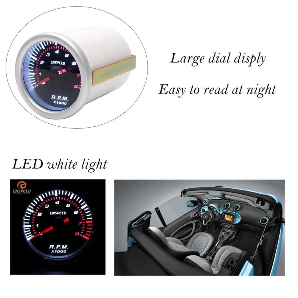 CNSPEED 52mm Electrical Car Engine Speed Pointer Tachometer Tacho Gauge Meter Tester 0~8000 RPM Counter for 4/6/8 Cylinder
CNSPEED 52mm Electrical Car Engine Speed Pointer Tachometer Tacho Gauge Meter Tester 0~8000 RPM Counter for 4/6/8 Cylinder