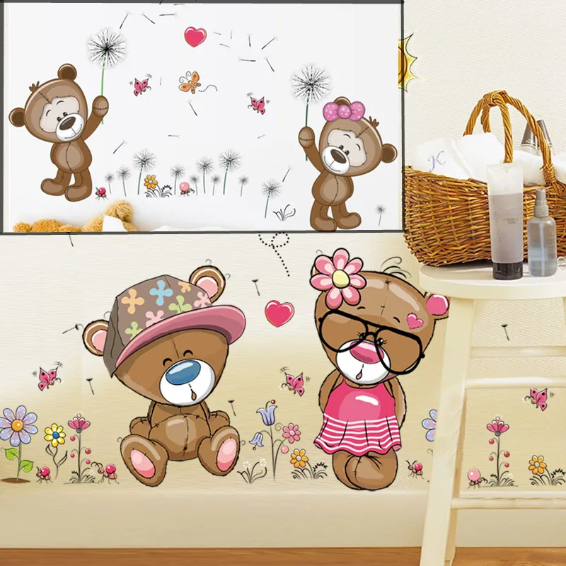 Image Cartoon Cute teddy bear Wall Sticker Home Decoration Wall Decals for Kids Rooms bedroom living room kindergarten girl Wallpaper