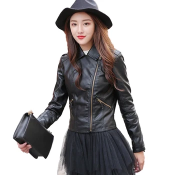 Leather Short Jacket Women Spring Autumn Students Casual Tops Slim locomotive Jacket Flocking PU Leather Small Coat Female H644 
Leather Short Jacket Women Spring Autumn Students Casual Tops Slim locomotive Jacket Flocking PU Leather Small Coat Female H644