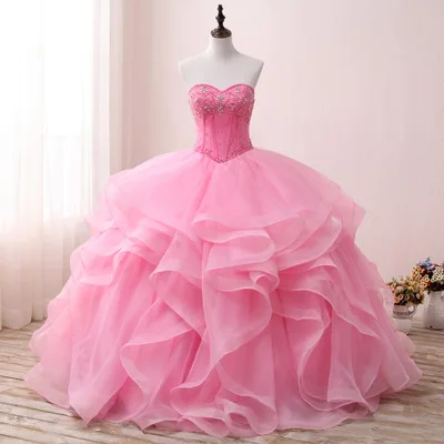 Sweetheart Neck Vintage Ruffles Ball Gown Quinceanera Gown 2018 Beaded Sequined Crystals Ruffers Pink For 15 Year Plus Size
Sweetheart Neck Vintage Ruffles Ball Gown Quinceanera Gown 2018 Beaded Sequined Crystals Ruffers Pink For 15 Year Plus Size