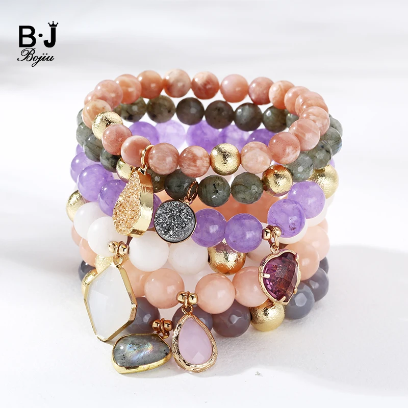 Bojiu Fashion Jelwery Women Bracelet Natural Stone String Beaded Purple Stone Gold Bead with Shaped Pendant Charm BCSET42
Bojiu Fashion Jelwery Women Bracelet Natural Stone String Beaded Purple Stone Gold Bead with Shaped Pendant Charm BCSET42