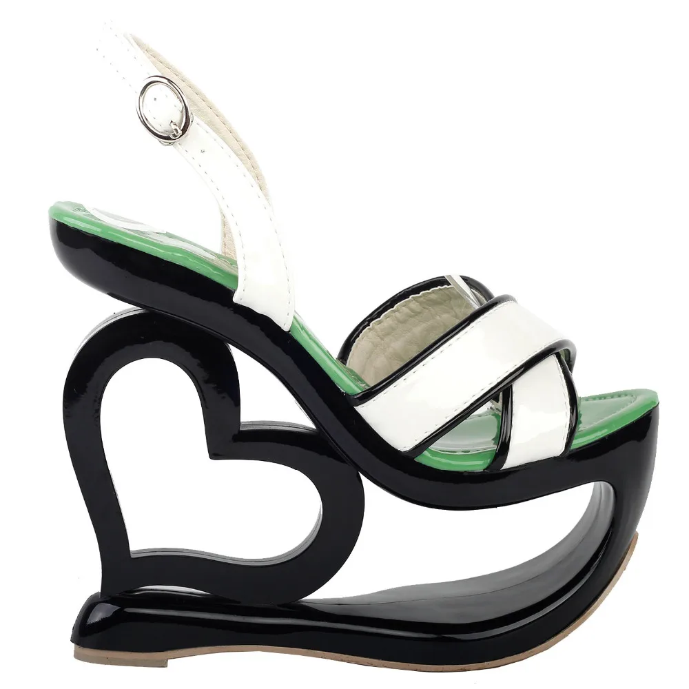 

LF40206 Sexy Black White Criss Cross Heart Heel Wedge Party Sandals Size 4/5/6/7/8/9/10