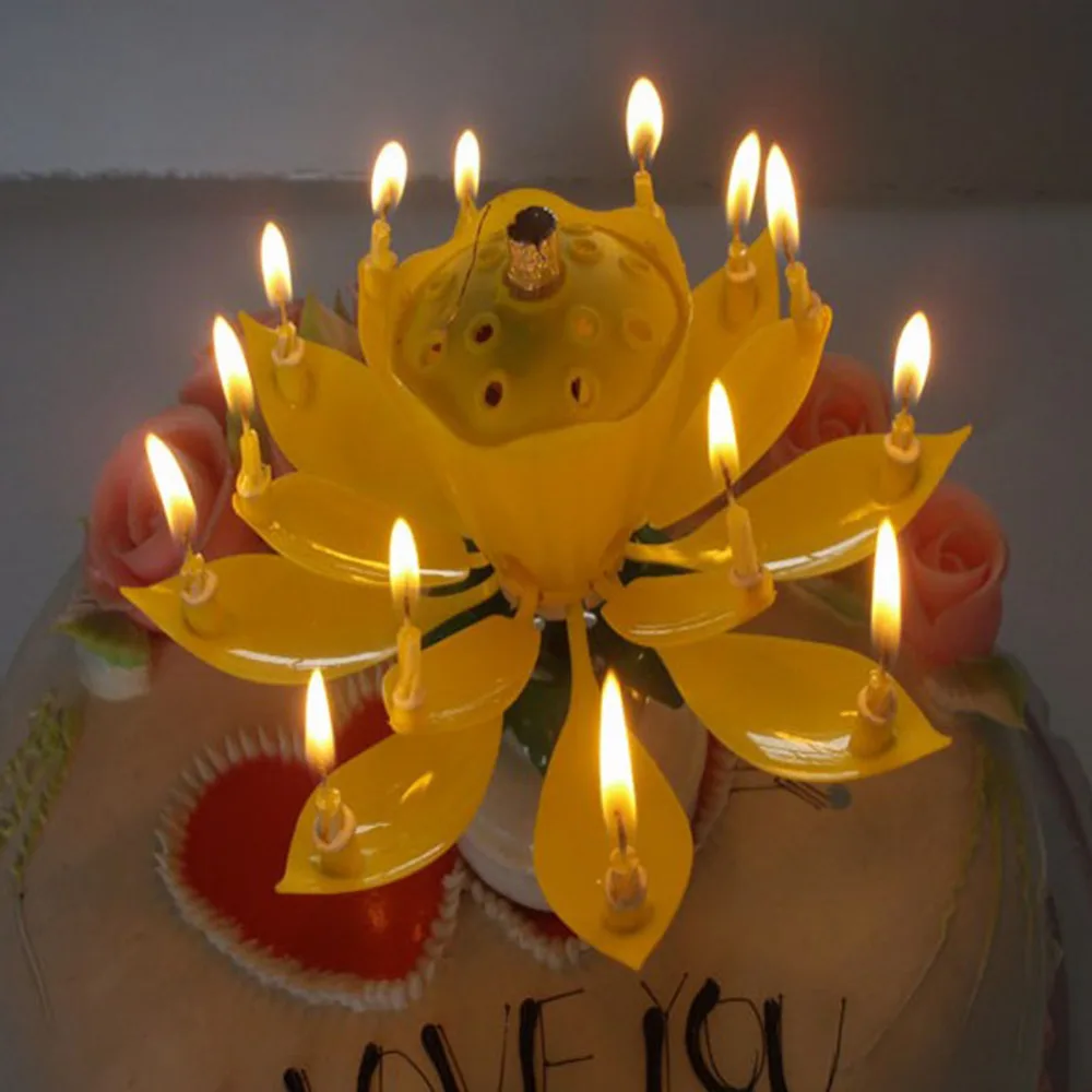 Hot! 1pc Lotus Flowers Musical Candle Birthday Party Cake Topper Music Sparkle Rotating Candles Decoration with 14 Small Candles
Hot! 1pc Lotus Flowers Musical Candle Birthday Party Cake Topper Music Sparkle Rotating Candles Decoration with 14 Small Candles