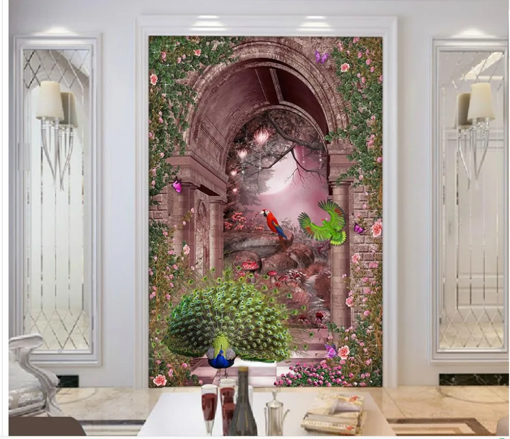 Image Home Decoration 3d landscape wallpaper Roman Arches Garden Parrot 3D wallpapers for living room