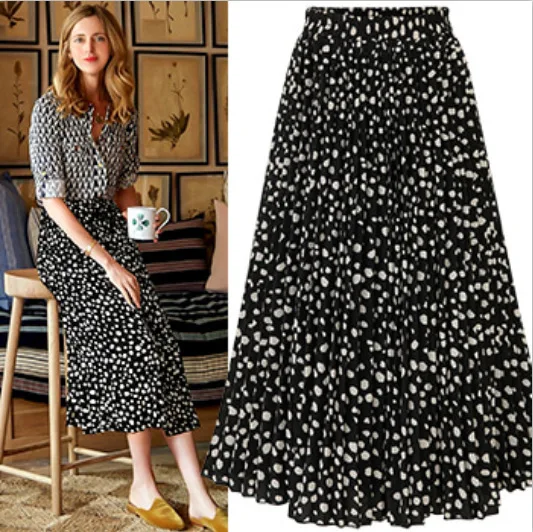 Summer White Dot Floral Print Midi Skirt Women Elastic High Waist Black Chiffon Skirts Spring 2019 Elegant Female Bottom
Summer White Dot Floral Print Midi Skirt Women Elastic High Waist Black Chiffon Skirts Spring 2019 Elegant Female Bottom
