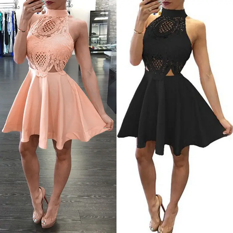 Sought-After Sexy Women Hollow Out Summer Lace Up Casual Solid Slim Sleeveless Party Short Mini Dress New Vestidos Verano | Женская