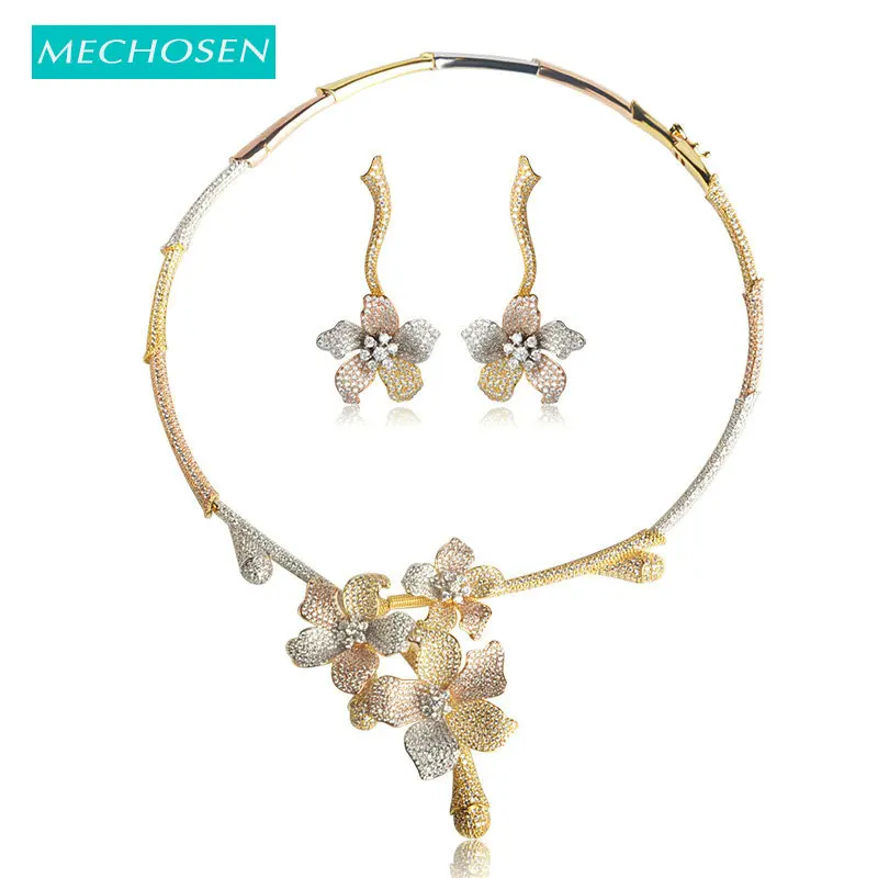 MECHOSEN Exquisite Women Bridal Wedding Jewelry Sets Necklace Earrings Romantic Flower 3 Tones brinco aretes de mujer soy luna
MECHOSEN Exquisite Women Bridal Wedding Jewelry Sets Necklace Earrings Romantic Flower 3 Tones brinco aretes de mujer soy luna