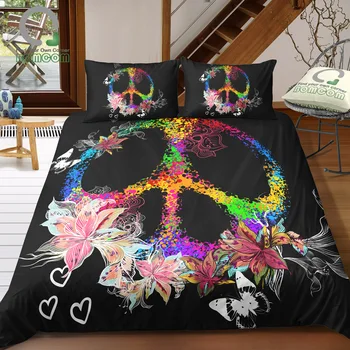BOMCOM 3D Digital Printing Hippie Peace Symbol Peace Love Butterfly Flower Lilly Duvet Cover Sets 100% Microfiber Black 
BOMCOM 3D Digital Printing Hippie Peace Symbol Peace Love Butterfly Flower Lilly Duvet Cover Sets 100% Microfiber Black