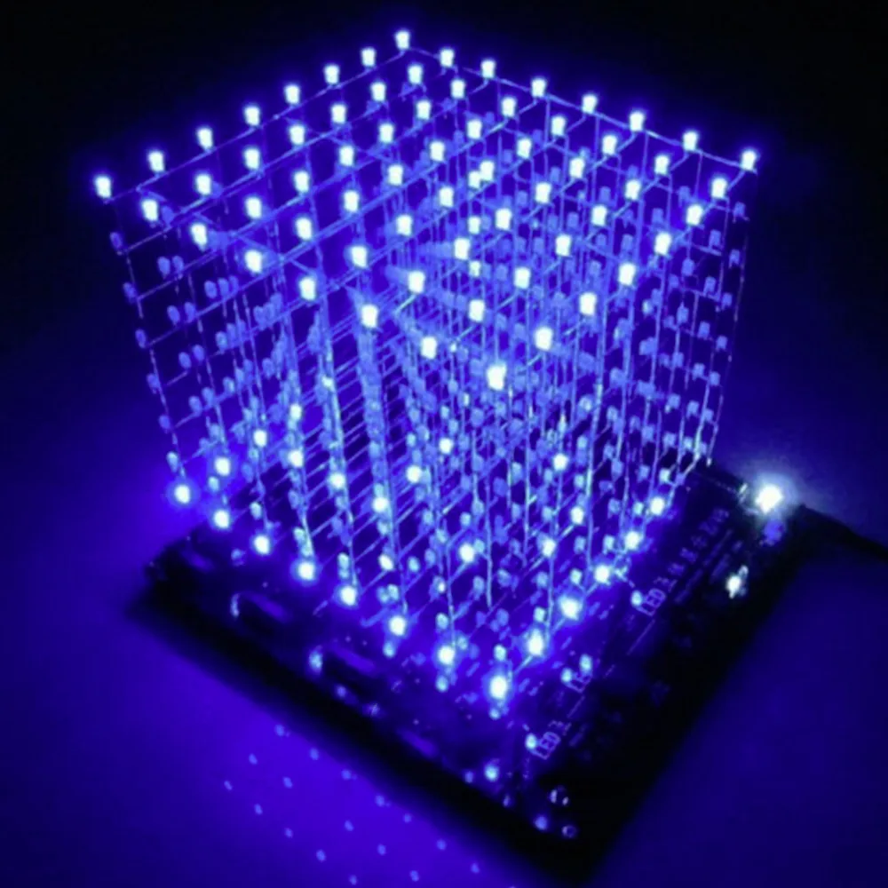 Лидер продаж по всему миру 3D Squared DIY Kit 8x8x8 3 мм LED Куб Белый светодиод синий/красный