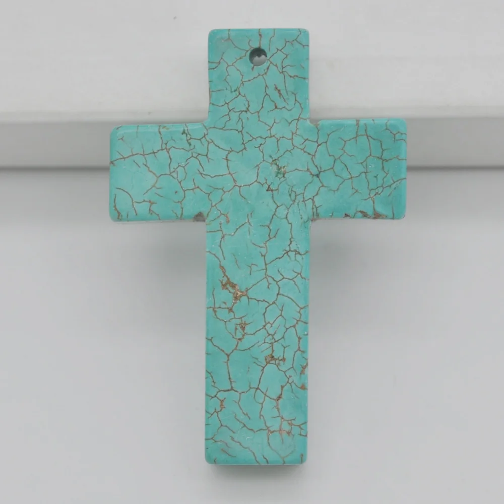 

44x30MM Turquoise Cross GEM Pendant Jewelry For Woman Gift Loose Bead W048