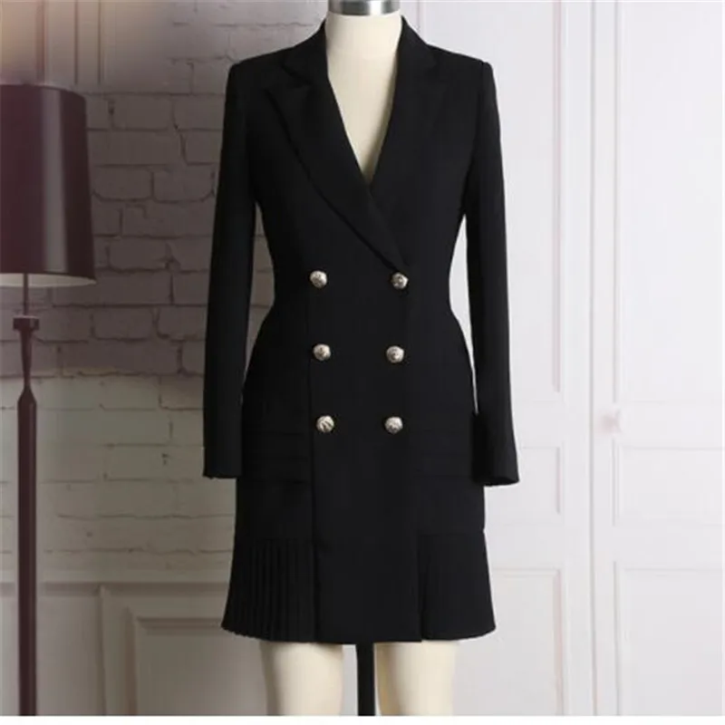 

HIGH QUALITY New Fashion 2018 Runway Designer Dress Women's Long Sleeve Notched Collar Double Breasted Buttons Dress