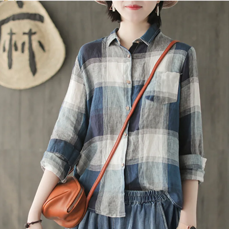 Johnature New Casual Linen Plaid Shirts Female Blouse 2019 Spring Summer Retro Literary Loose Long Sleeve Women Blouse Tops
Johnature New Casual Linen Plaid Shirts Female Blouse 2019 Spring Summer Retro Literary Loose Long Sleeve Women Blouse Tops