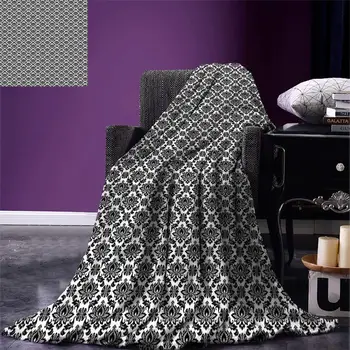 Damask Throw Blanket Baroque Monochrome Floral Arrangement with Victorian Inspirations Leaves Swirls Warm Microfiber Blanket
Damask Throw Blanket Baroque Monochrome Floral Arrangement with Victorian Inspirations Leaves Swirls Warm Microfiber Blanket