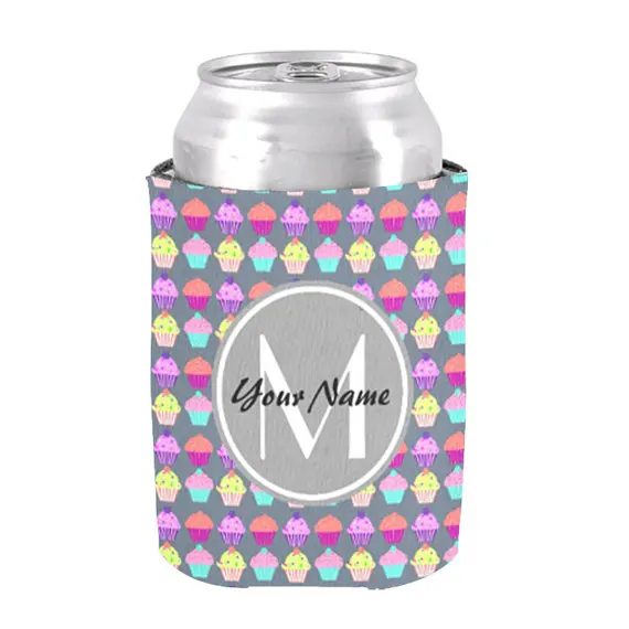 Image Vintage Gray Cupcakes Personalized Name Monogram Can Cooler koozies Personalized Wedding Can Cooler Coozies Beverage Insulators