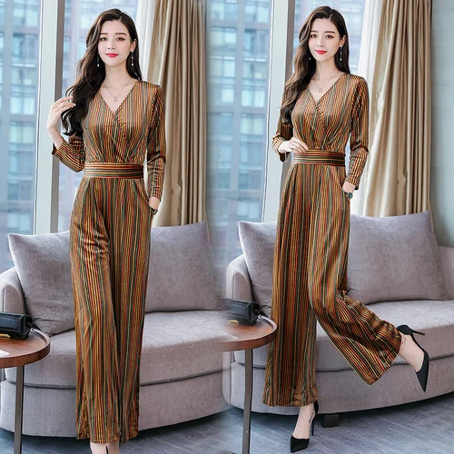 

Trendy Rompers Womens Jumpsuit Macacao Feminino Wide Leg Pants Combinaison Femme Body Feminino Striped Overalls For Women