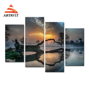 4 panel modular art wall sunset, lake, fog, tree scenery canvas picture HD print on the canvas modern home decor for the bedroom
4 panel modular art wall sunset, lake, fog, tree scenery canvas picture HD print on the canvas modern home decor for the bedroom