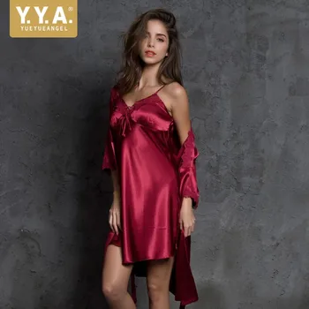 Summer High Quality Luxury Lace Women Nightwear Faux Silk Bandage Nightgowns Robe Sets Sexy Erotic Fantasy V Neck Two Piece Sets
Summer High Quality Luxury Lace Women Nightwear Faux Silk Bandage Nightgowns Robe Sets Sexy Erotic Fantasy V Neck Two Piece Sets