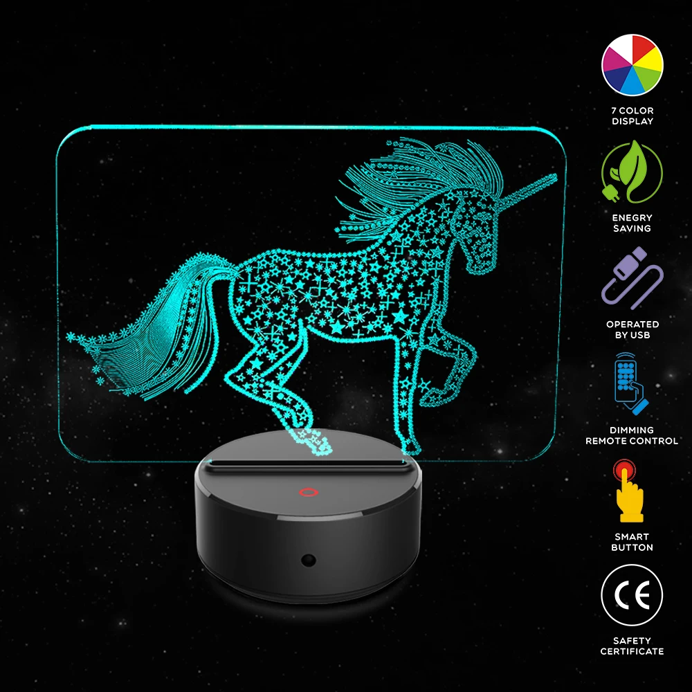 New Horse Shape 3D Illusion Lamp 7 Color Change Touch Switch LED Night Light Acrylic Desk Lamp Atmosphere Lamp Novelty Lighting
New Horse Shape 3D Illusion Lamp 7 Color Change Touch Switch LED Night Light Acrylic Desk Lamp Atmosphere Lamp Novelty Lighting