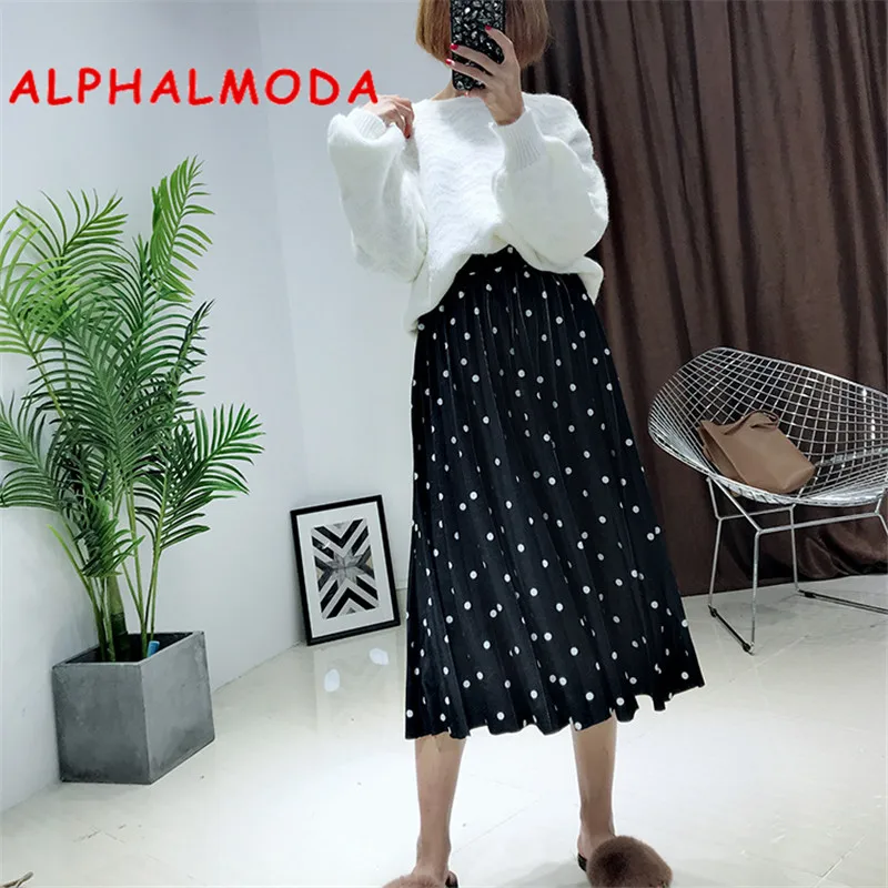 ALPHALMODA 2019 Spring Ladies Graceful Polka Dot Velvet Skirt Mid-calf Length Ladies Pleated All-matching Skirt
ALPHALMODA 2019 Spring Ladies Graceful Polka Dot Velvet Skirt Mid-calf Length Ladies Pleated All-matching Skirt