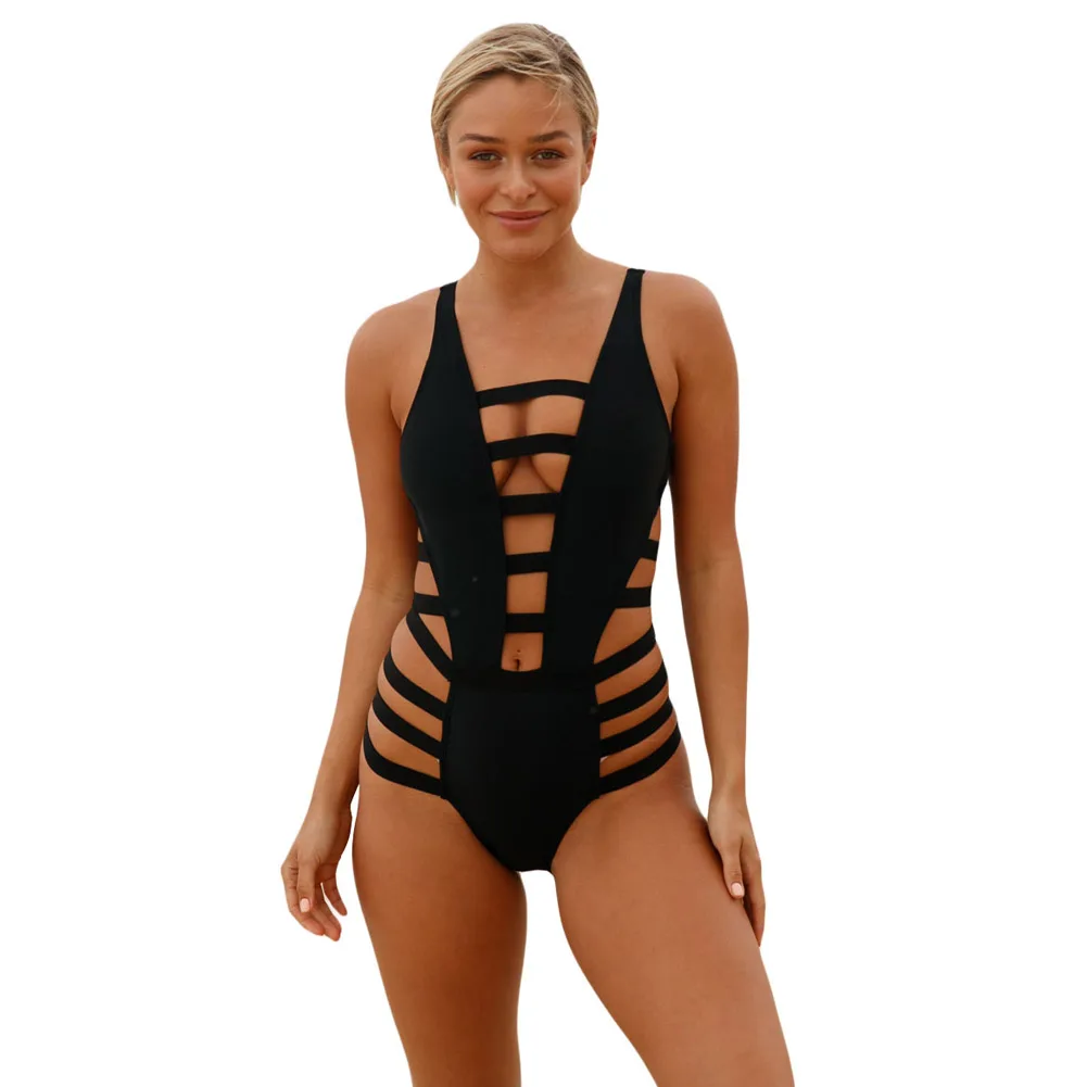 PLUSLAND Summer Sexy Women Solid Color Strappy Cutout One Piece Bathing Suit Deep V Neckline Back Zipper Hollowed Out Swimsuit
PLUSLAND Summer Sexy Women Solid Color Strappy Cutout One Piece Bathing Suit Deep V Neckline Back Zipper Hollowed Out Swimsuit