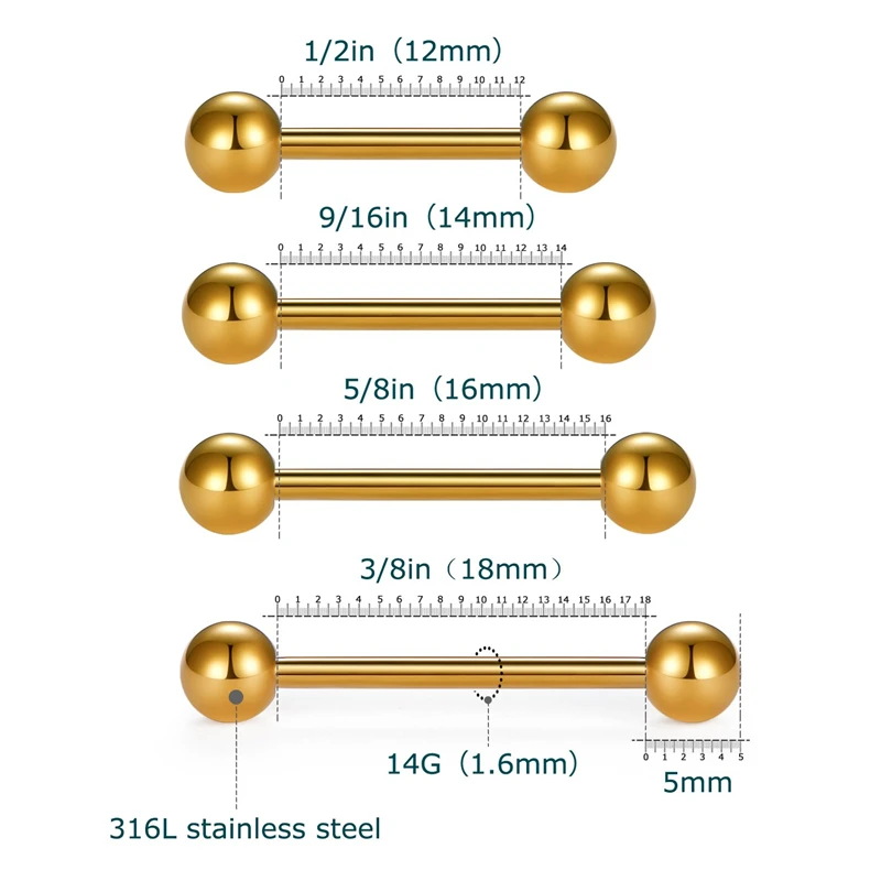 12mm,14mm,16mm,18mm Nipple Rings Tongue Rings Stainless Steel Straight 14G Barbells Piercing Jewelry
12mm,14mm,16mm,18mm Nipple Rings Tongue Rings Stainless Steel Straight 14G Barbells Piercing Jewelry